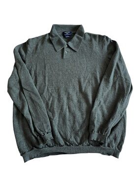 Brooks Brothers 346 Fine Italian Merino Polo Sweater Size Large Green Collared